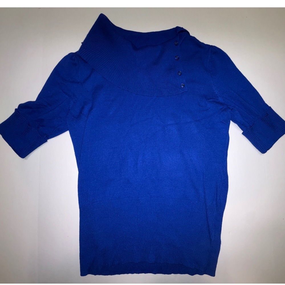 db est 1962 Royal Blue Cowl Neck Button Accent 3/4 Sleeve Sweater Women's M